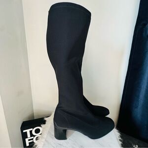 Aerosoles Stretch Knee High Sculpted Heel Boot Stretch Fabric, Black Sz 11 NWOT